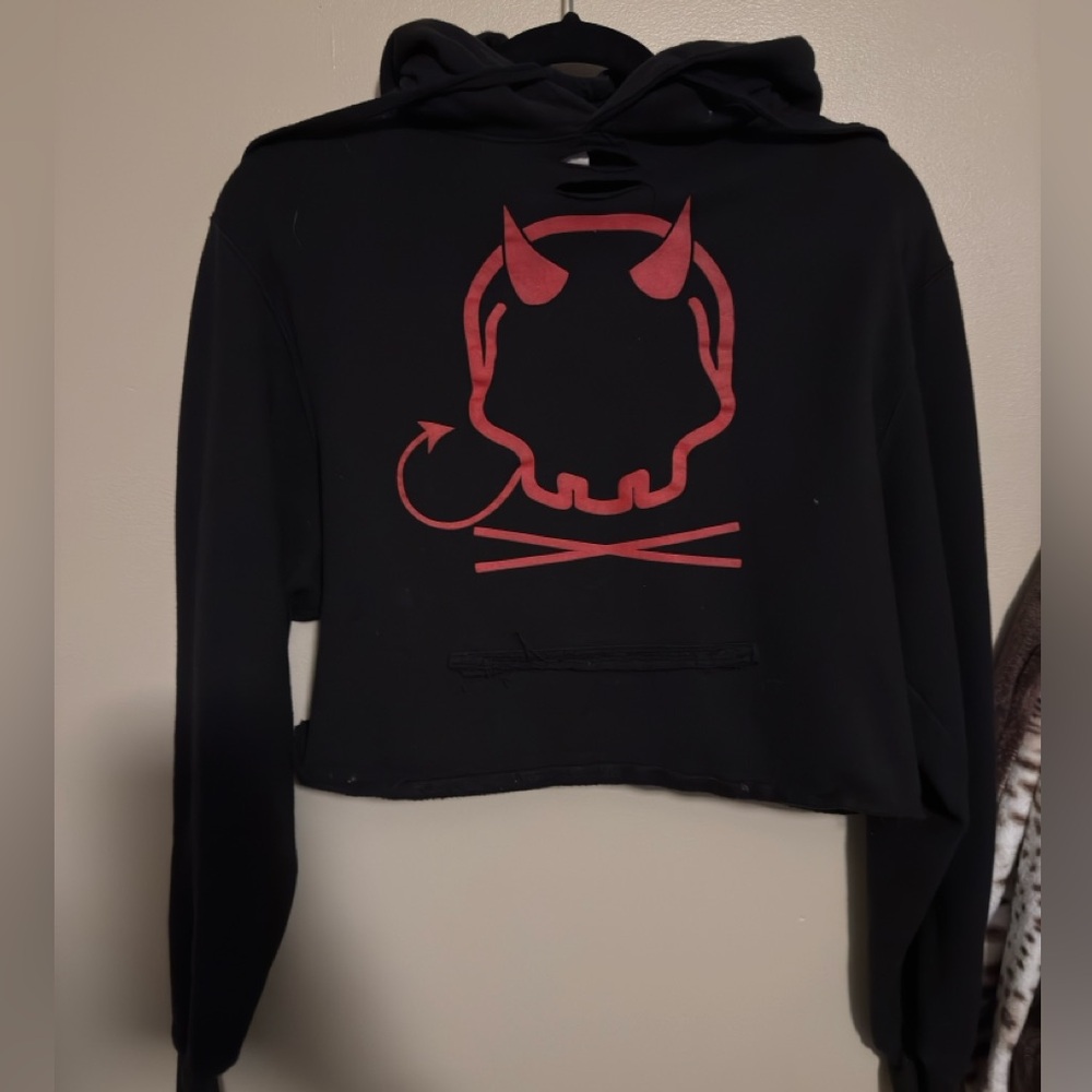 Black Hoodie with Red Devil Skull Design